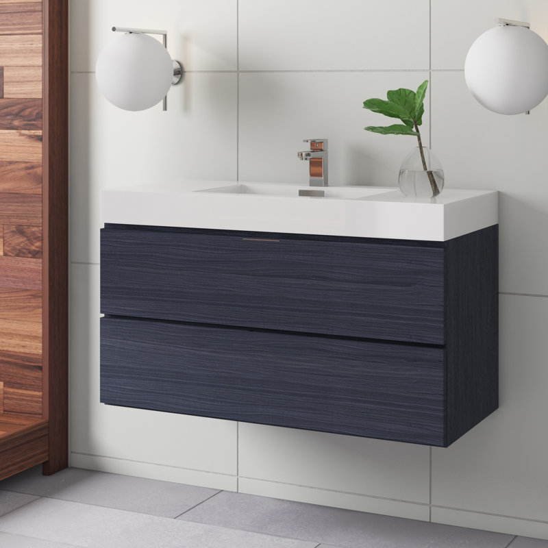 Ensemble de meuble-lavabo simple mural 40 po Royka, Chêne gris