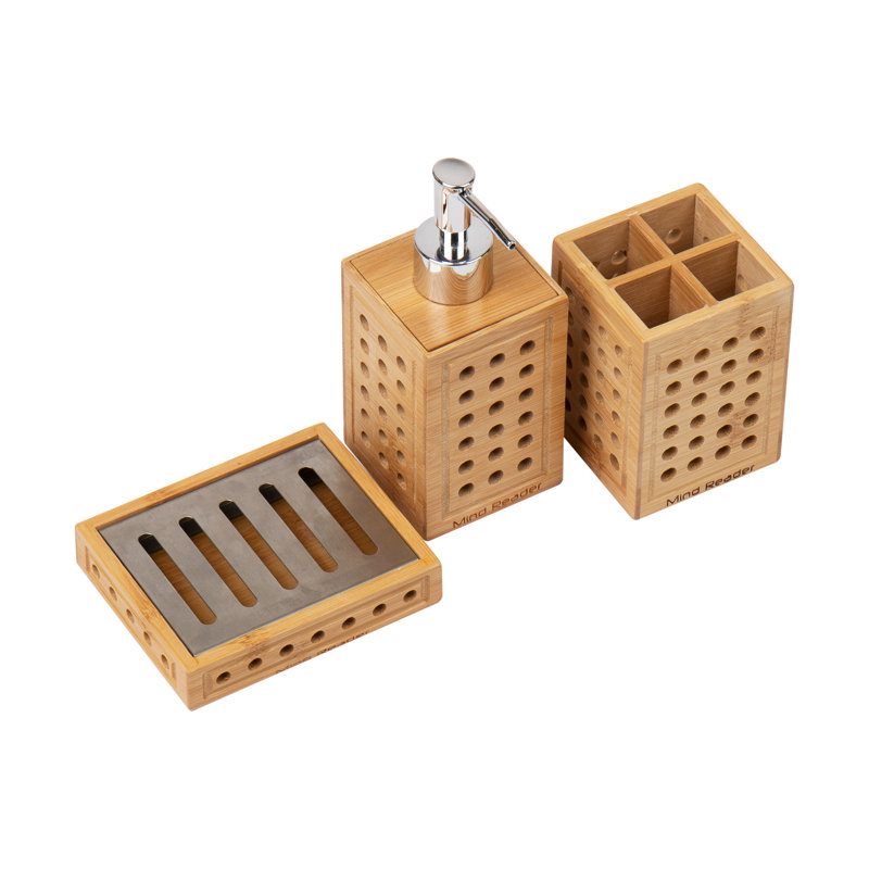 Natural Bamboo Lattice Bathroom Accessory Set, 3-Piece