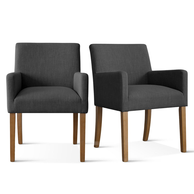 Kirjak 34" H Stain Resistant Linen Dining Armchair , Black
