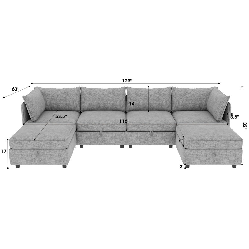Canapé-lit modulaire 6 pièces pour salon, Gris chenille