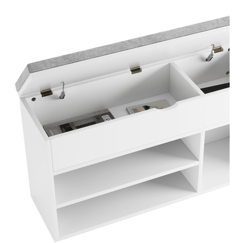 Shoe Bench With Cushion And Adjustable Shelf, White