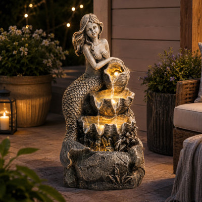 4 Tier Mermaid Outdoor Water Fountain with LED Lights and Pump