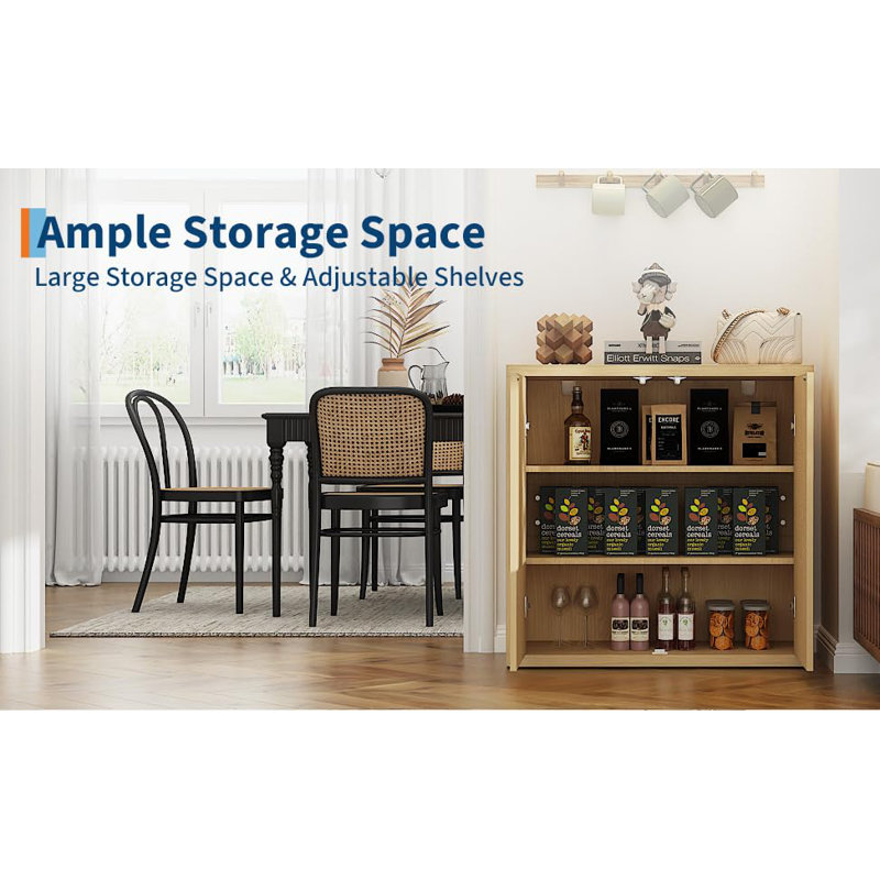 Buffet Cabinet with Storage, Two-Door Sideboard, 25MM Thick MDF Oak Storage Cabinet with Adjustable Shelves