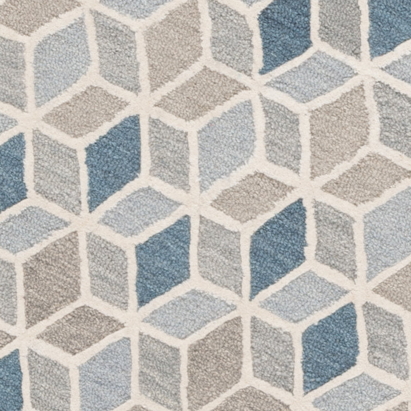 Ebony Hand Tufted Wool/Cotton Geometric Rug in Ivory/Blue, Round 6'