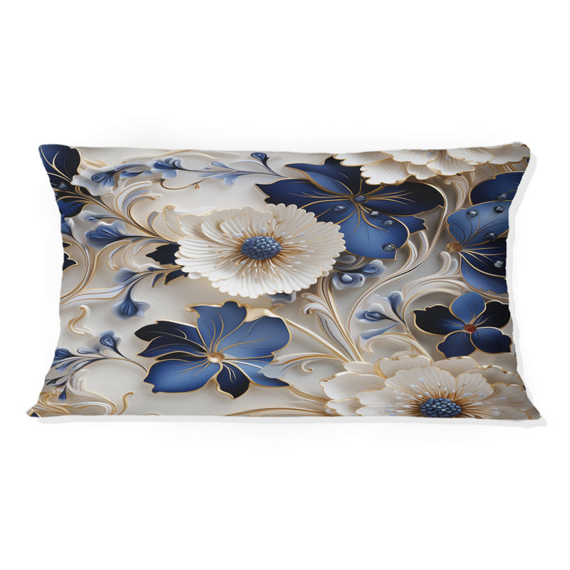 Motif victorien filigrane bleu cobalt - coussin à imprimé floral