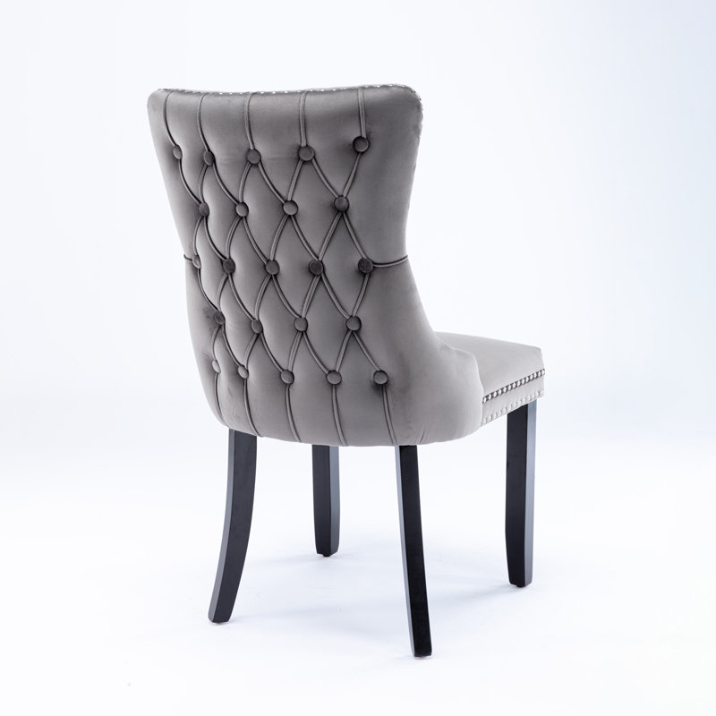  Demarco Luxury Velvet Upholstered Kitchen Dining Chairs, Grey, Black, 4