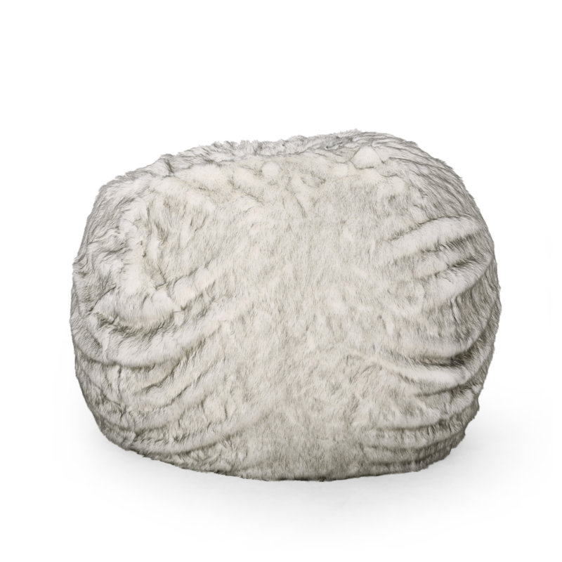  White and Gray 5 Foot Rounded Short Faux Fur Bean Bag, Soft and Plush Lounger for Children and Adults, White