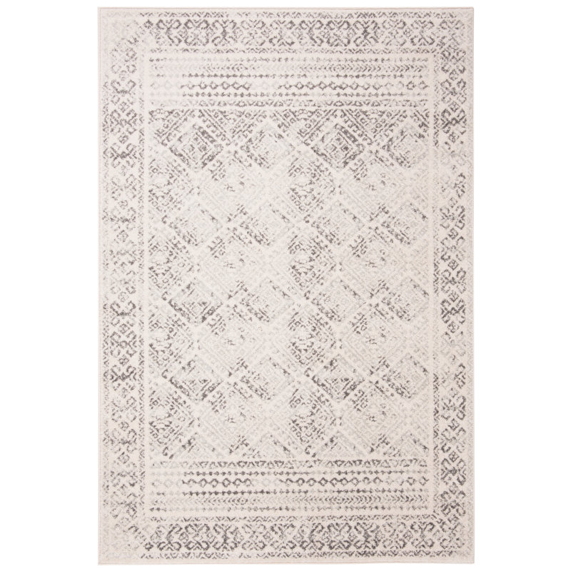 Hooked Geometric Ivory/Grey Rug, Rectangle 122 x 183 cm