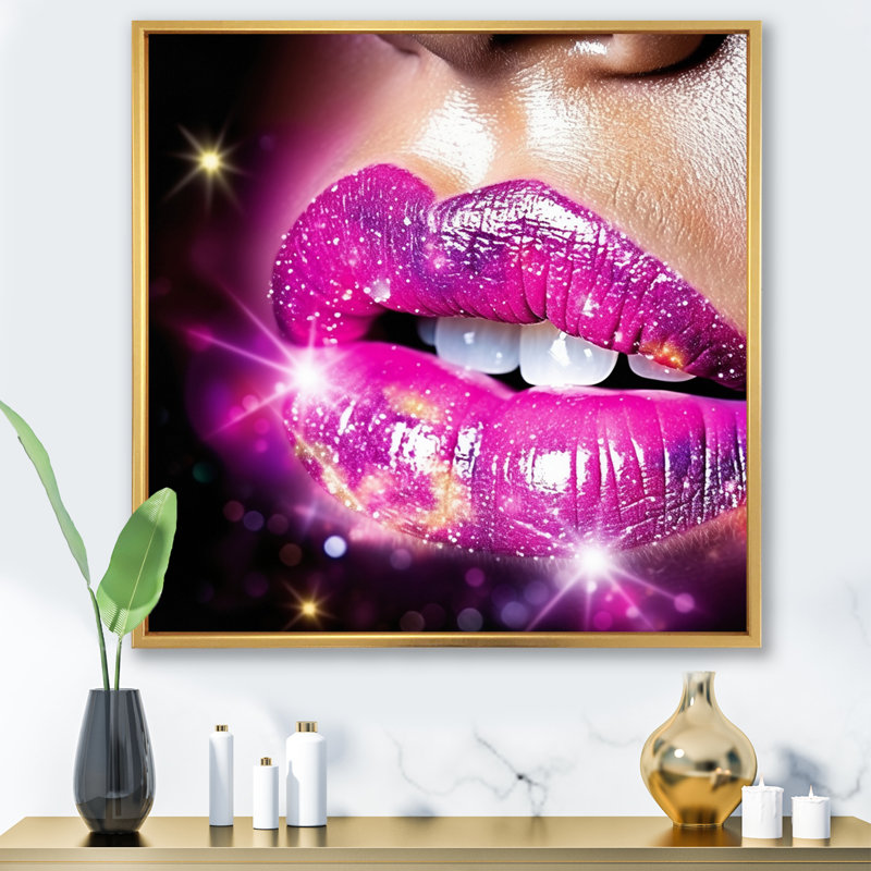 Rose Glam Sugar Kisses Radiant Lips, H 36 po x l 36 po x P 1,5 po, Cadre flottant doré