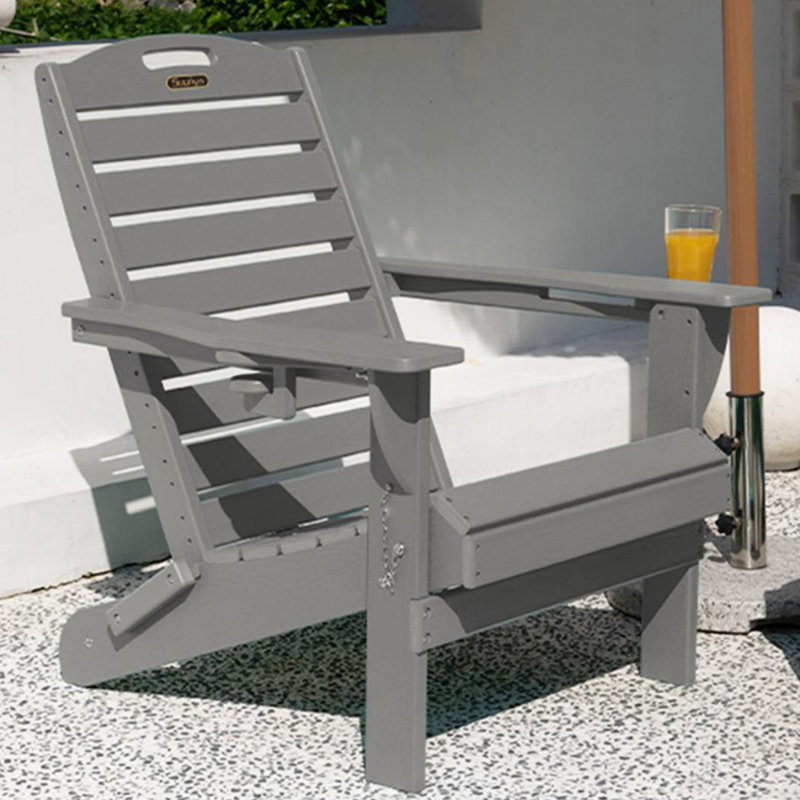 Outdoor Adirondack Chair Weather-Resistant HDPE Foldable Fire Pit Chairs With Cup Holder, Gray