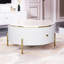 Table d'appoint ronde moderne avec tiroirs, finition en marbre élégant, meuble-lavabo contemporain à 2 pattes dorées, magnifique motif, pieds décoratifs, vaste espace de rangement-1769995735