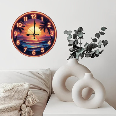Horloge avec coucher de soleil palmiers océan