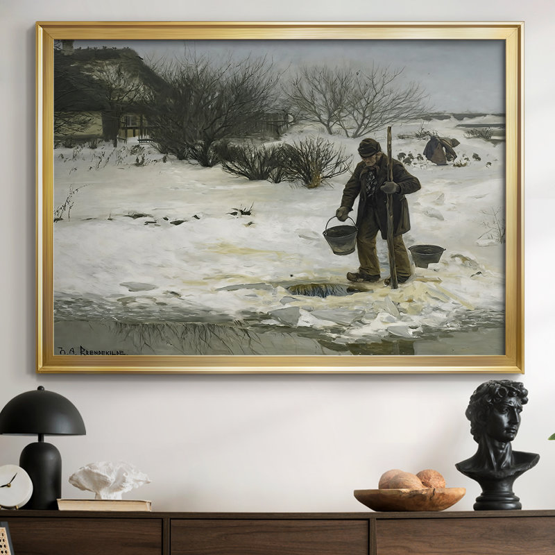 «Fetching Water in Winter» - Hans Andersen Brendekilde - Toile tendue avec châssis, c. Fin du 19e siècle / début du 20e siècle