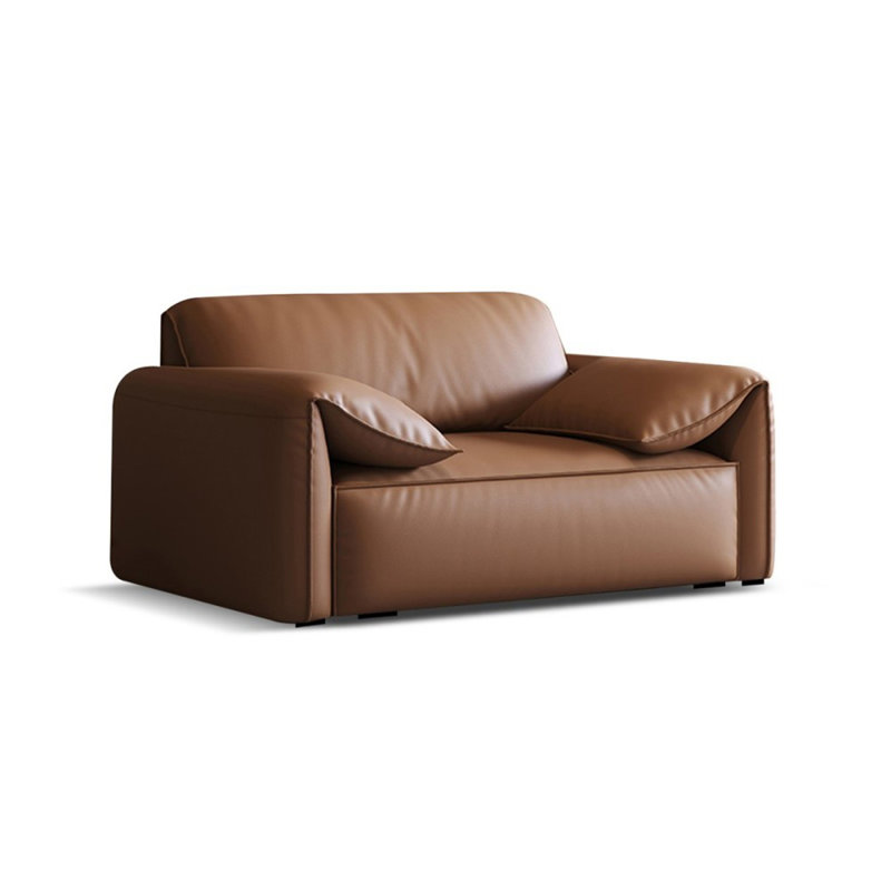 Chaise avec accoudoirs à coussin en cuir brun