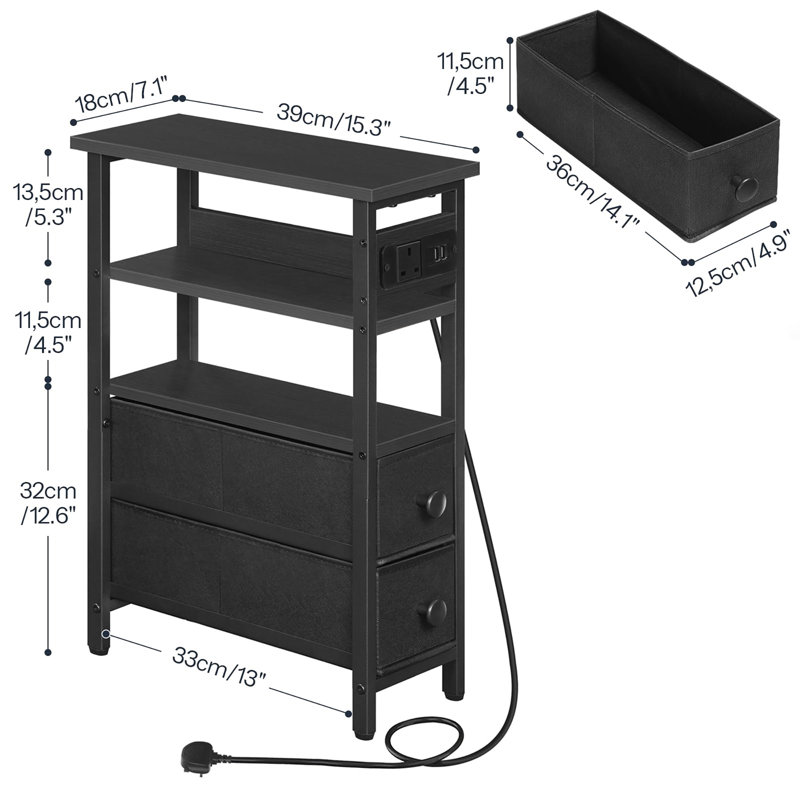 Side Table with Storage, Black