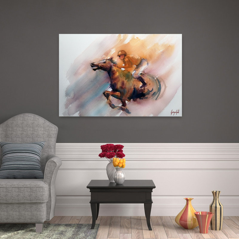 Cheval de course galopant, cheval contemporain, 32" H x 48" W