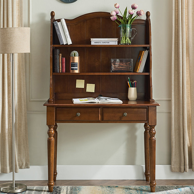 Bureau rectangulaire en bois massif brun noisette avec 2 tiroirs, 62,6 po H x 39,37 po L x 19,69 po P