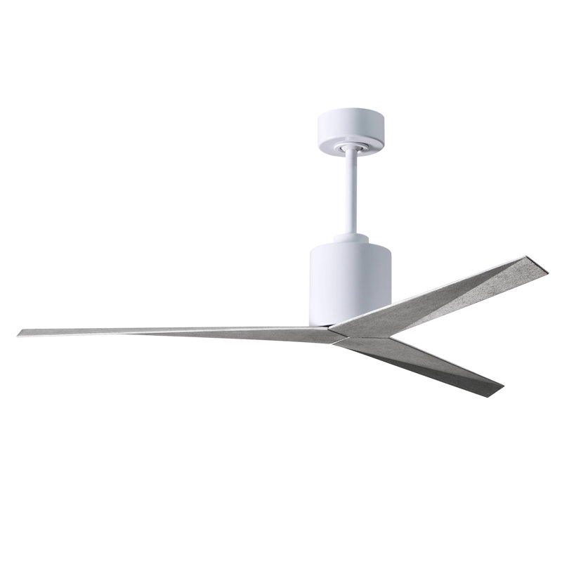Ventilateur de plafond standard à 3 pales avec télécommande Malone, Blanc brillant, Ton bois de grange