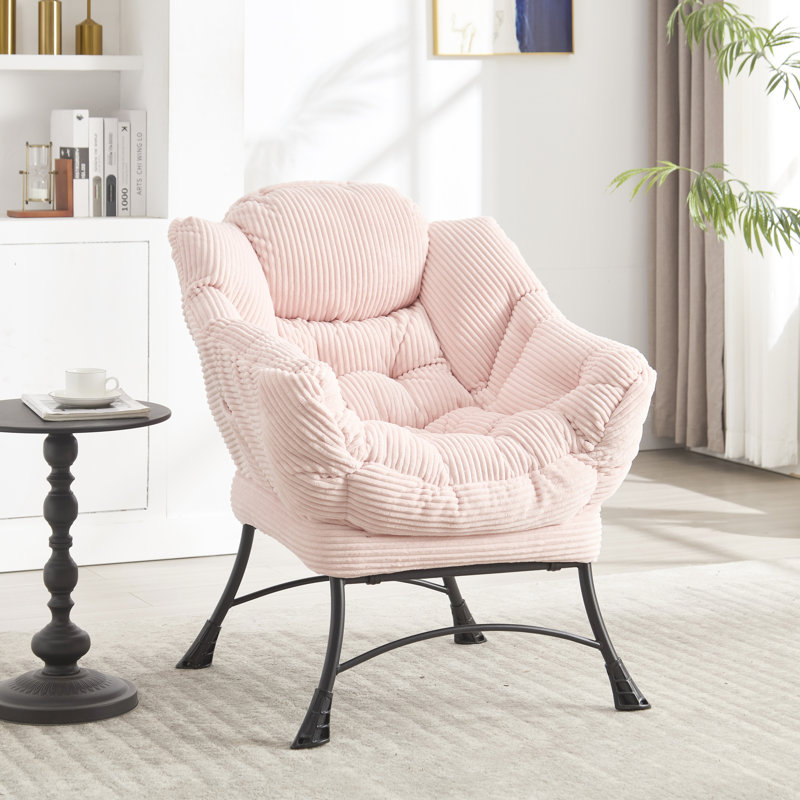 Pink Lazy Chair With , Structure And Comfortable Design, For Game Recreation Room Modern Reading Stable, Side Storage Living