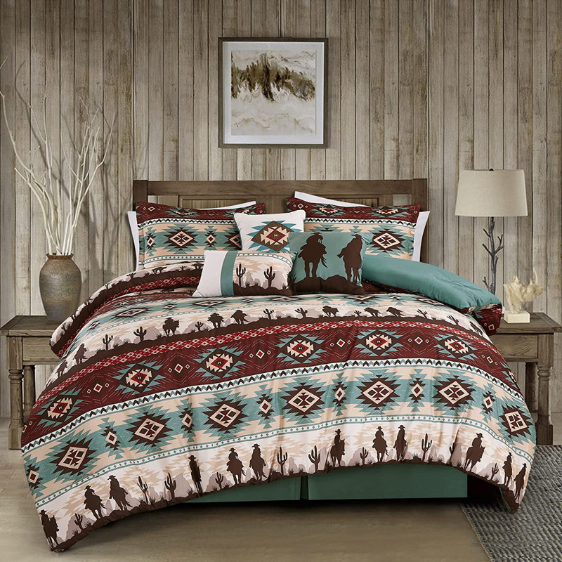 Dune 7-Piece Microfiber Southwestern Cowboys Aztec Comforter Set, California King Comforter + 2 King Shams