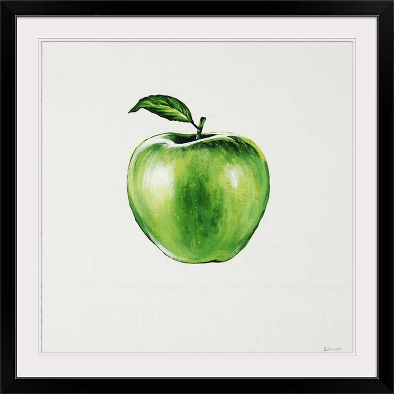 'Green Apple by Sydney Edmunds Painting Print, Noir encadré, 20" H x 20" lx 1" p