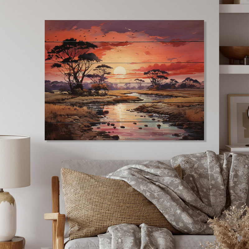 «Afrique Serengeti Sunrise II», reproduction sur bois sans cadre, H 24 po x l 32 po x P 0,78 po