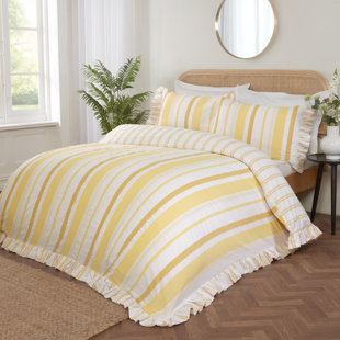 Maya Frilled Cotton Blend Striped Duvet Cover Set