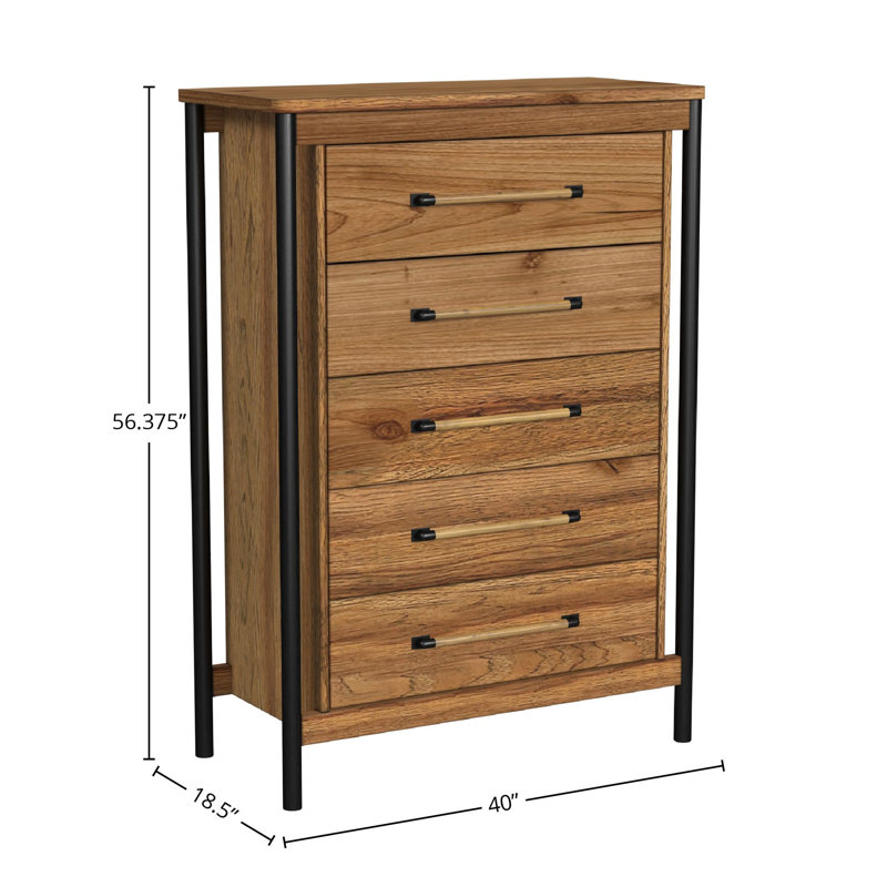 Commode 5 tiroirs Mack, hickory