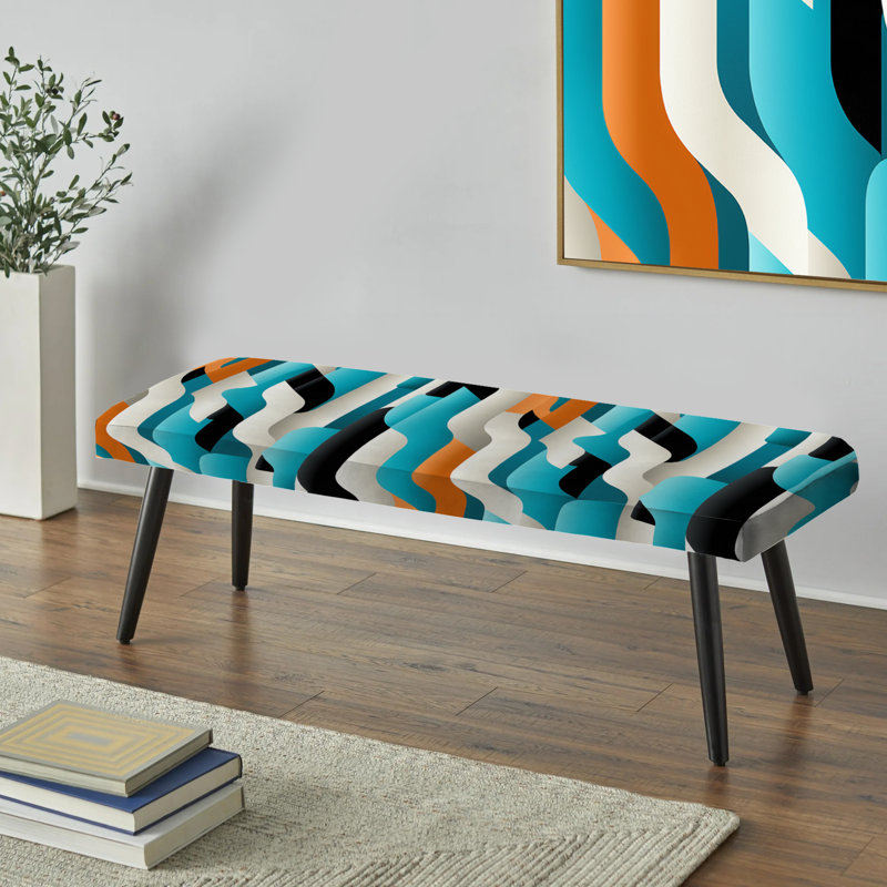 Motif de mur gris rayé cubique - banc rembourré noir rayé, Mirage bleu et blanc
