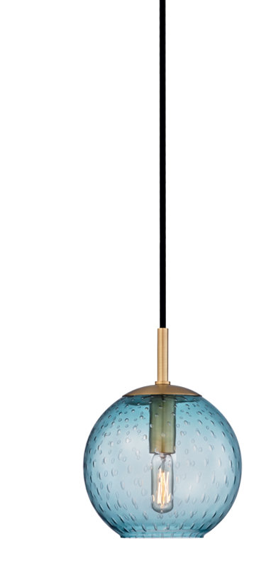 Rousseau 1 Light Pendant, Aged Brass, Blue, 19" H X 16" W X 16" D