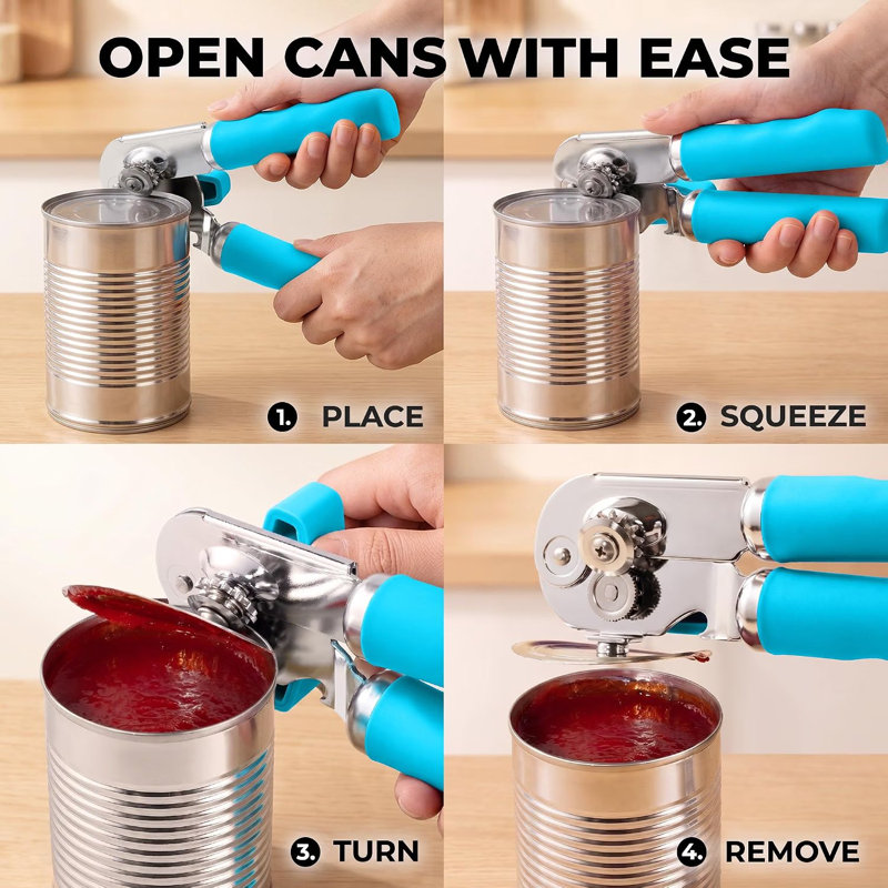 Ouvre-boîte manuel en acier inoxydable robuste avec ouvre-bouteille Zulay Kitchen, Bleu pâle