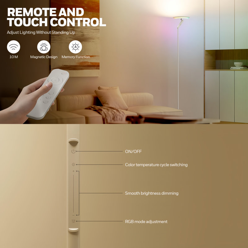 Honeywell 3000 Lumens LED Torchiere Floor Lamp with Remote Control, Dimmable 2700–5000K Reading Lamp with RGB Modes