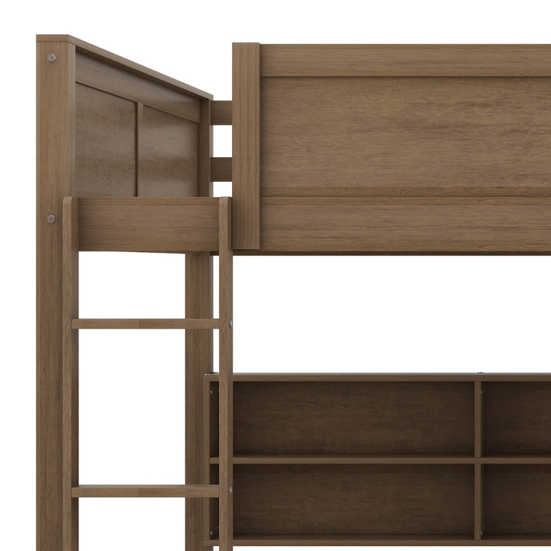 Lit superposé grand en bois avec armoires de rangement et ports USB, Bois antique