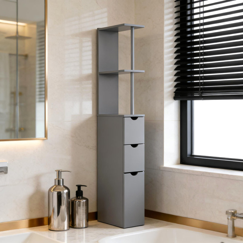 Tour de rangement, organisateur de plancher étroit, armoire de rangement de salle de bain, Gris