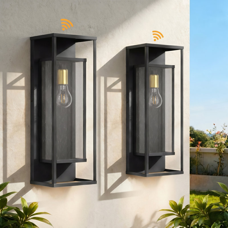 Jarrow Wrought Iron and Glass Outdoor Wall Light,  22" H x 8" W x 6.37" D, Matte Black