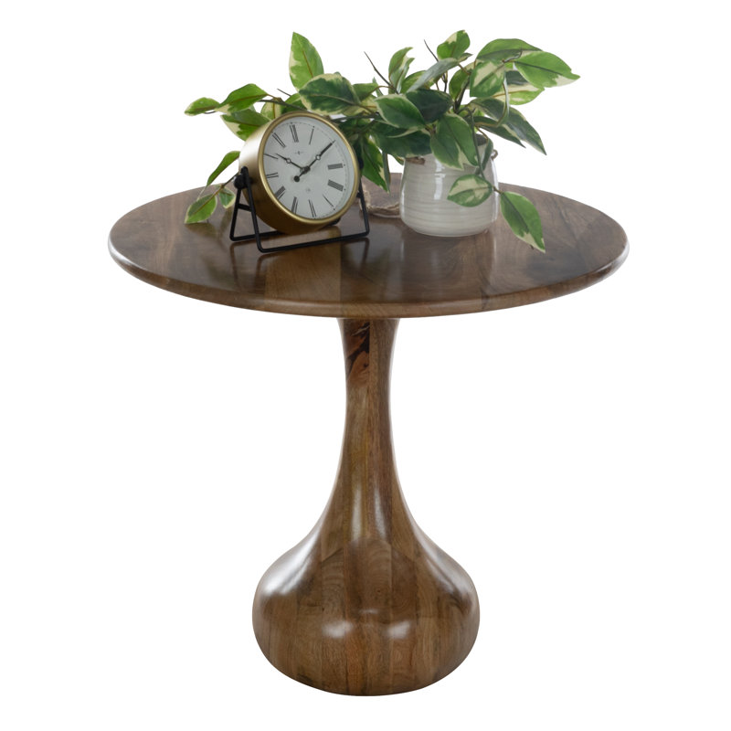 Solid Mango Wood Round Side Table with Teardrop Base – 21.5" Accent Table, Natural Finish
