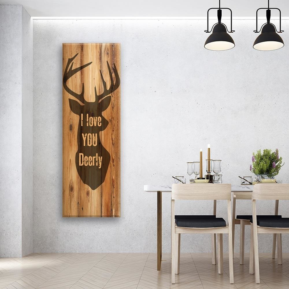 Leinwandbild Hirsch-Holz-Inschrift