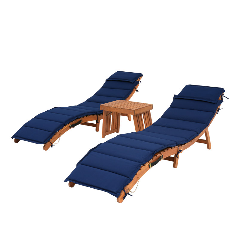 Rashara 74.8" Long Reclining Chaise Lounge Set with Cushions and Table, Navy