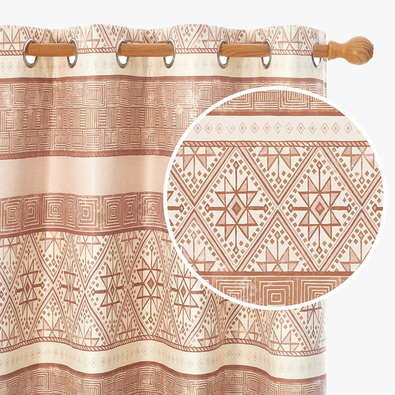 Blackout Door Curtain Pair, 132 W x 214 D cm, Orange/Moroccan Pattern