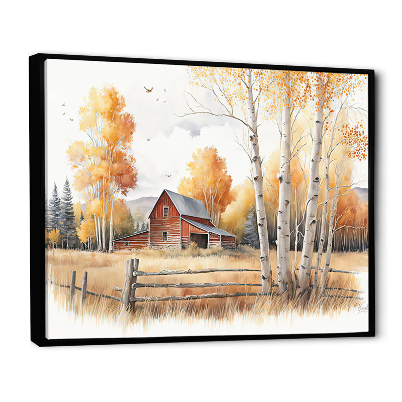 Chemin vers la grange V - art mural paysage de grange, H 16 po x l 32 po x P 1 po, Cadre flottant noir