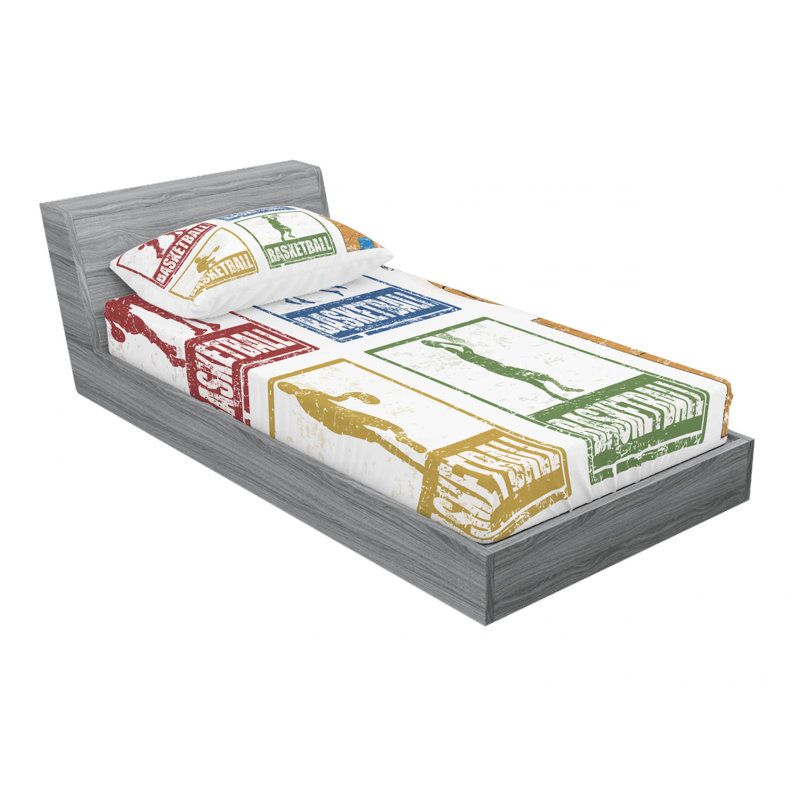 Twin XL White Microfiber Basketball Print Bedding Set