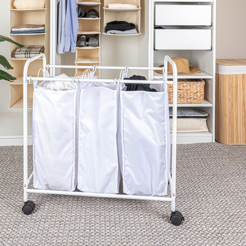 Rolling Triple Laundry Sorter, White