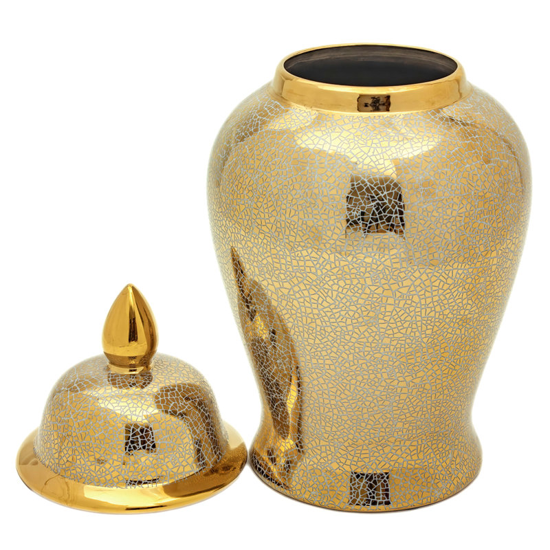 Timeless Chinese Temple Jar, Gold Crackle, 18"