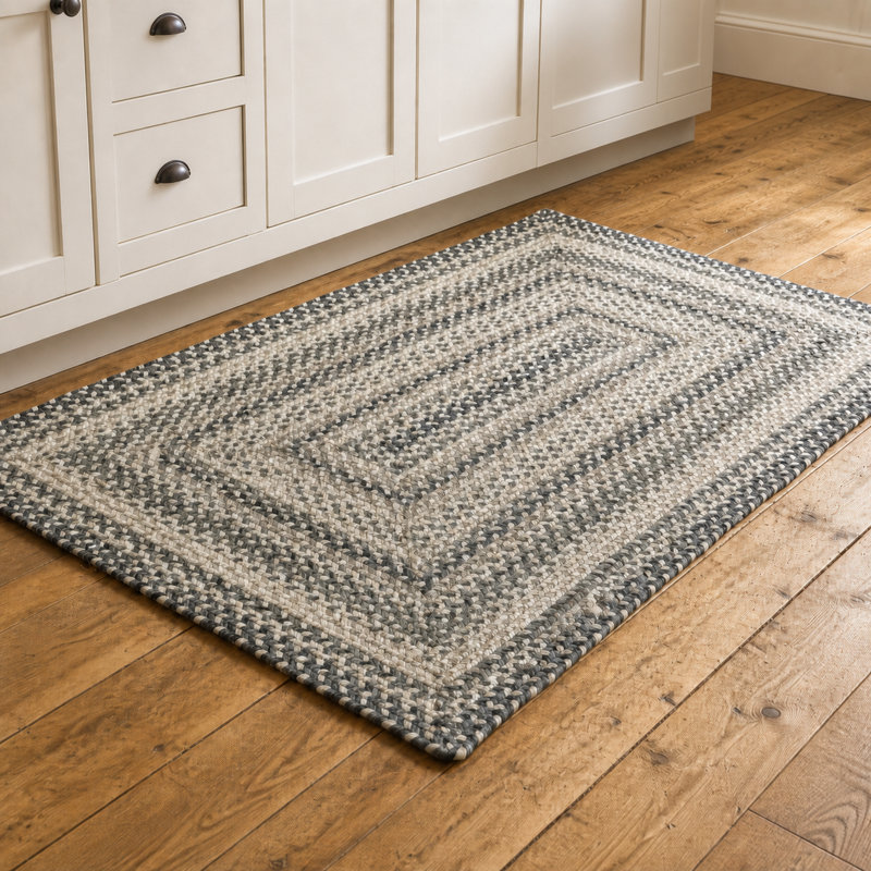 Tapis réversible haut de gamme en jute tressé Birch, couleur ivoire/gris, 27 po x 45 po ovale