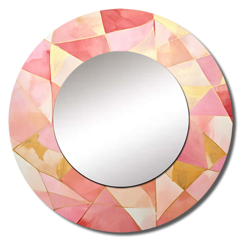 Tessellations roses et dorées Shantale - miroir de formes abstraites, miroir mural décoratif rond moderne, impression d'art en métal