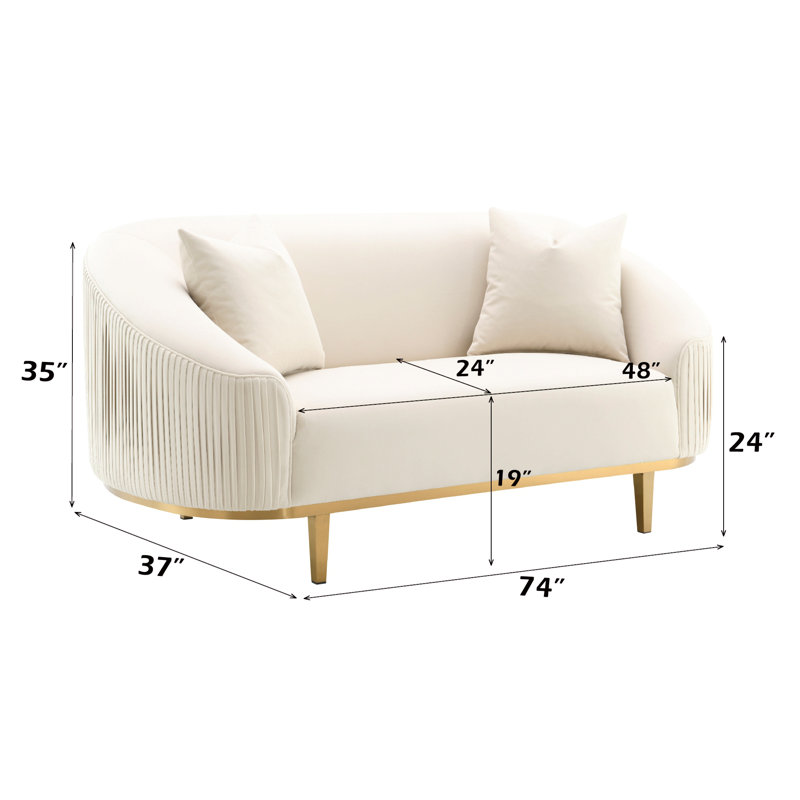 Causeuse en velours ivoire avec 2 coussins
