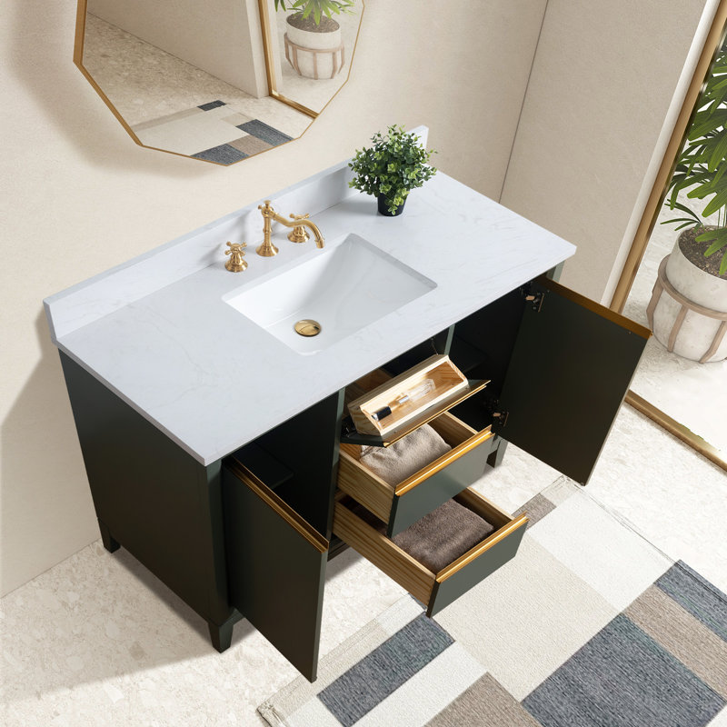 54 meuble-lavabo double avec comptoir 54, Vert rétro, 48", Simple