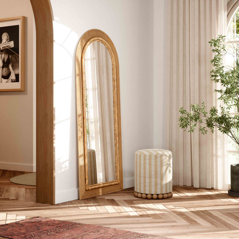 Miroir de plancher en rotin 70 po, Naturel