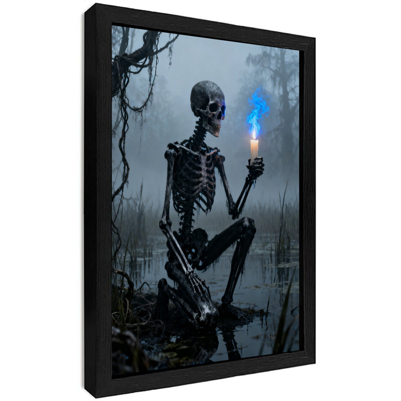 Reproduction d'art encadrée noire rétro crâne gothique foncé, H 37 po x l 25 po