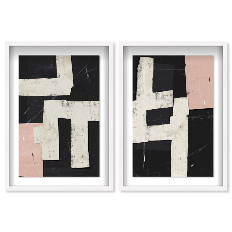 Placed together set Shadowbox Abstract Print by Oliver Gal, Black Frame, 10 x 15, 17.5"H x 25.5"W, White Shadowbox